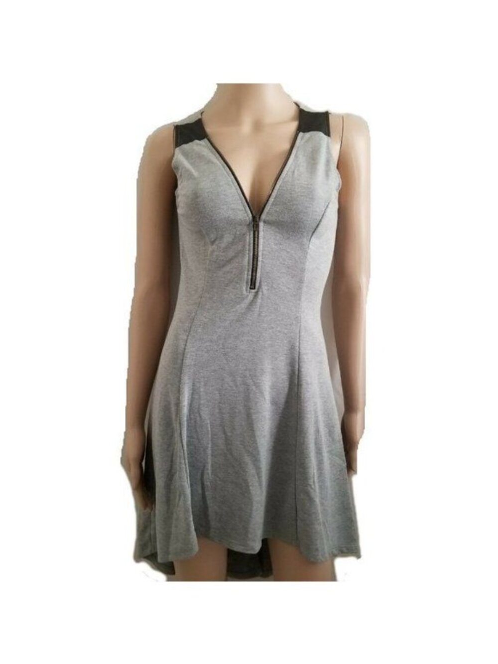 Monteau Women's Gray Knit Zippered V-Neckline High Low Hem Dress Size Small - Picture 2 of 6